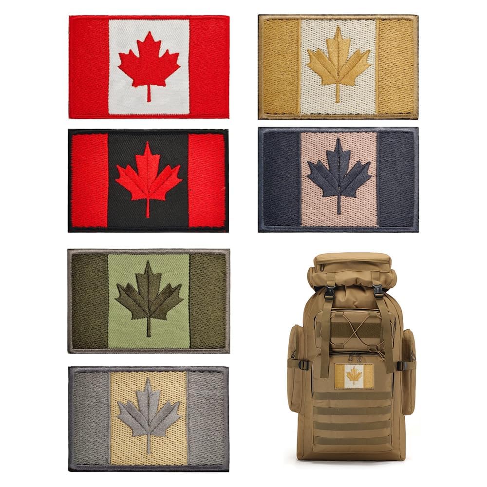Doyeozoowen 6 Pcs Canada Flag Patch,Canadian Flag Patches Hook Loop Embroidered Sew On Hats Clothes Jeans, Tactical Military Morale Patch Hook And Loop, Badge Patch (6 Pcs)