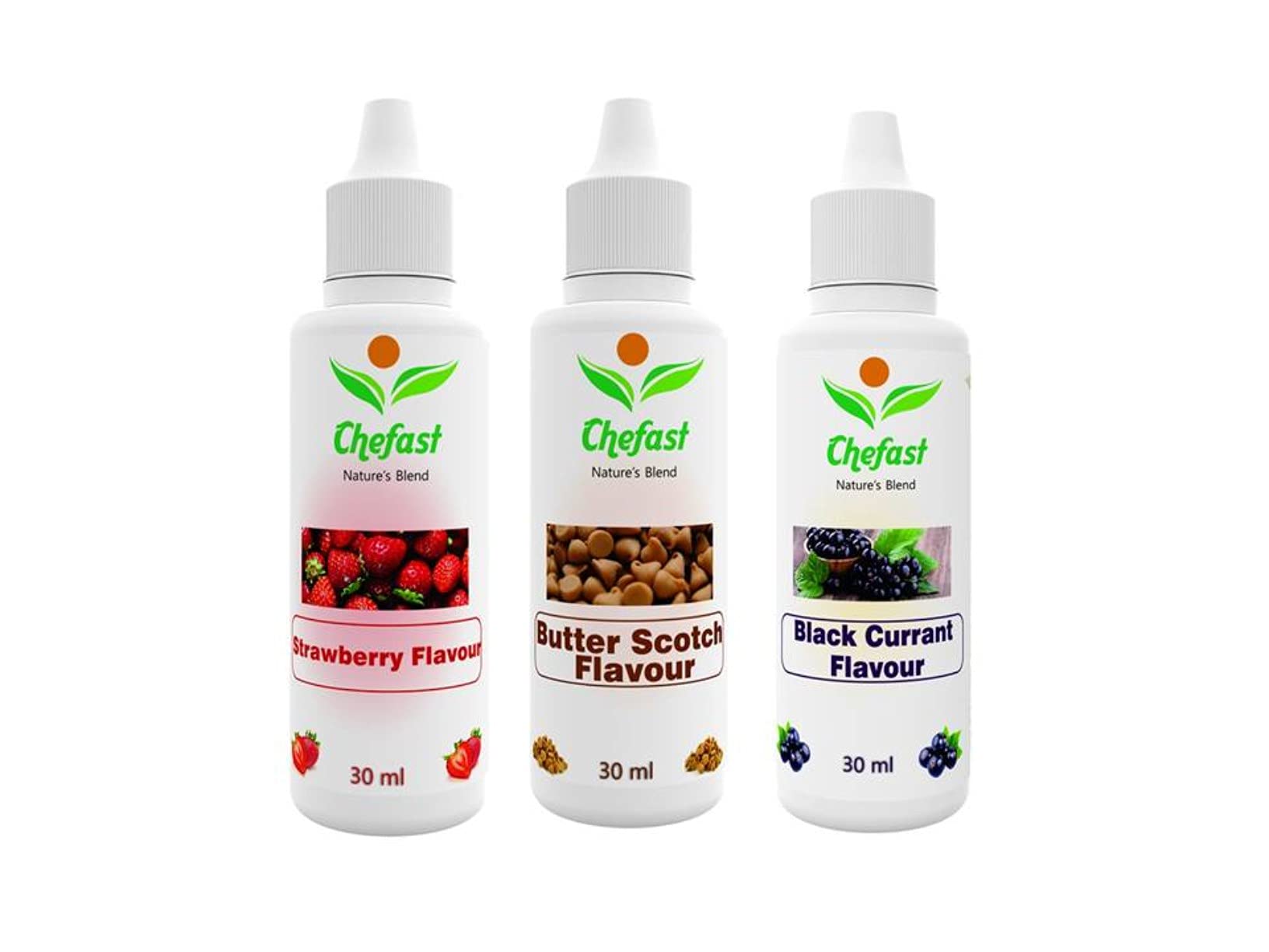 Chefast Pack of 3 Baking Essence Flavour of Black Currant , Butter Scotch , Strawberry for Cake, Ice-Cream,Milkshakes- 30ML ( Use 2-3 Drops Essence for 250 Grm Cake) This is Flavour only, Not a Color