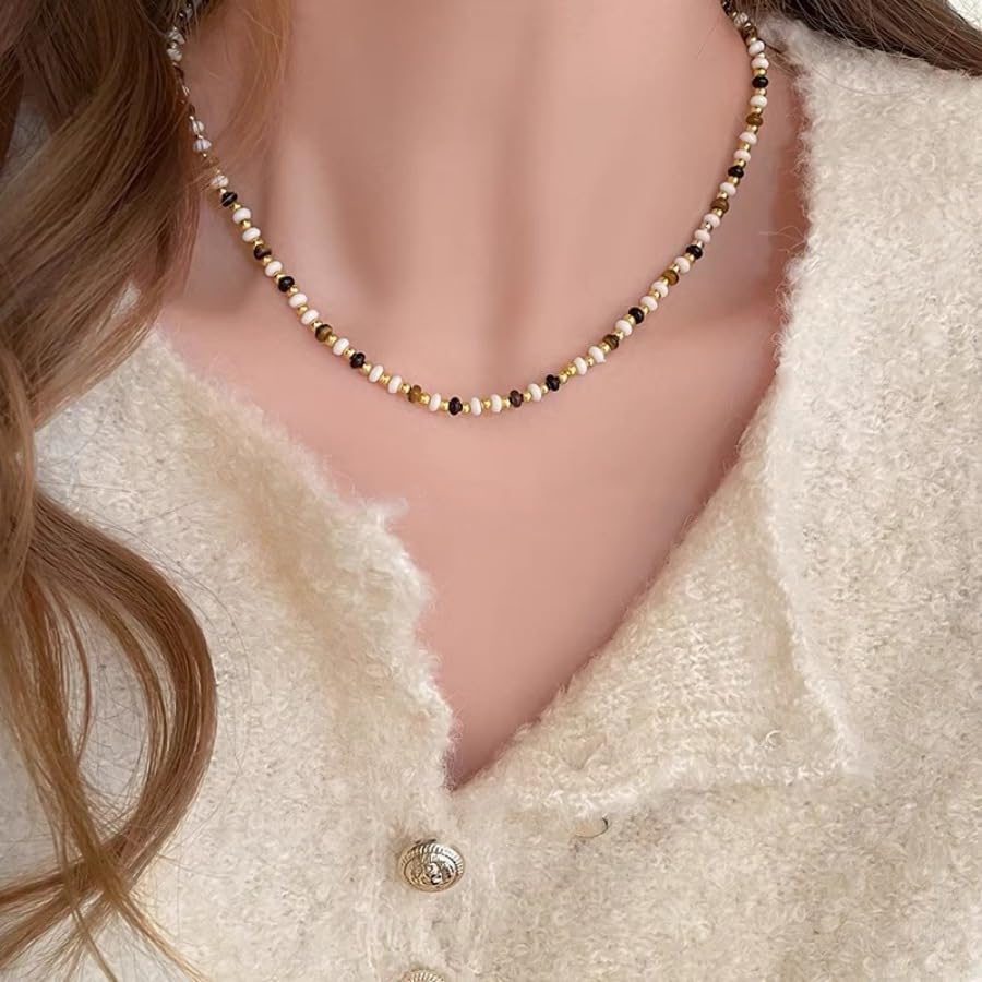 DATOA Bohemian Layered Beaded Choker Necklace Multilayered Natural Stone Beads Necklaces with Tiger Eye Stone Pendant Boho Strand Statement Handmade Hippie Necklace Beach Jewelry Gift for Women - Image 5