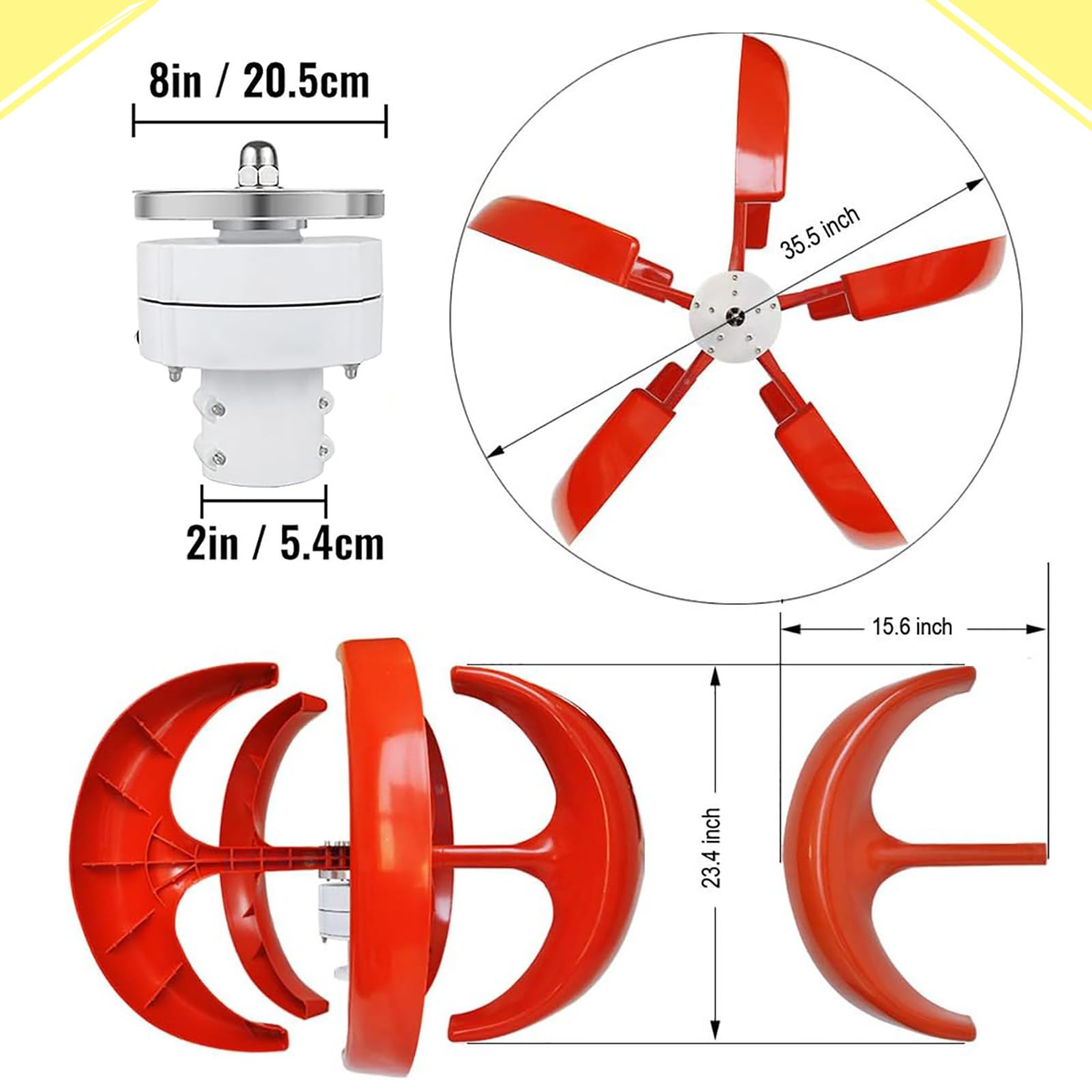 Turbina Eólica de 400W Generador Vertical de Viento de 5 Palas Equipo Productor de Electricidad para Barcos Terrazas Cabinas o Casas Móviles Carga,24V