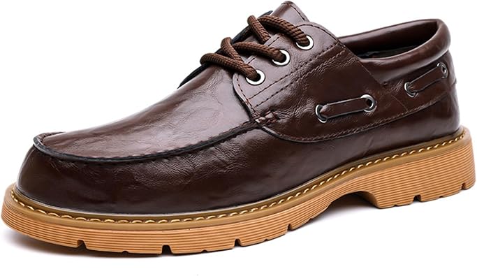 Oxford Shoes for Mens Leather 3-Eye Lug Sole Platform Non Slip Lace Up Dress Derby Shoes Comfortable Casual Business Office Boat Shoes