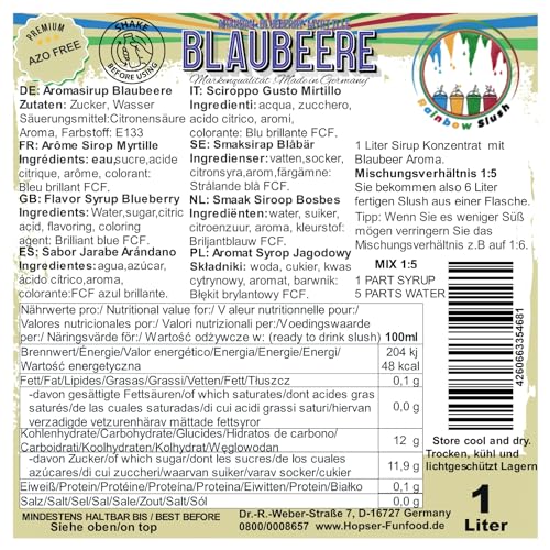 Rainbow Slush Sirup AZO FREI | 1 Liter Flasche | Konzentrat für Slushy Maker Eis Slushmaschinen Eismaschinen Getränke 1:5 bis 1:20 (Blaubeere) – Bild 3