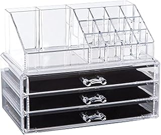 حامل ومنظم مكياج ومستحضرات التجميل اكريليك شفاف 4 أدراج لحفظ احمر الشفاه وقلم تحديد الشفاه والفرشاة وعرض المجوهرات وتخزينها