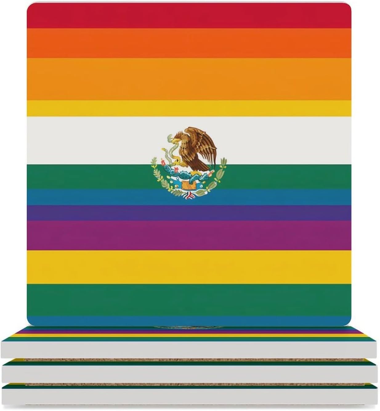 Mexico Rainbow Flag Gay Coaster for Drinks Square Ceramic Table Coasters Stone Mat Crafts 6PCS Home Kitchen Decor