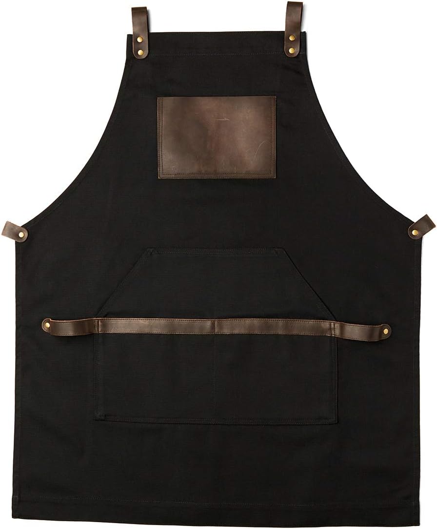 OleksynPrannyk Men's/Women's Vintage Heavy Duty Non-Waxed Canvas Adjustable Work Apron with Cross Straps for Most Waist Sizes (Black)