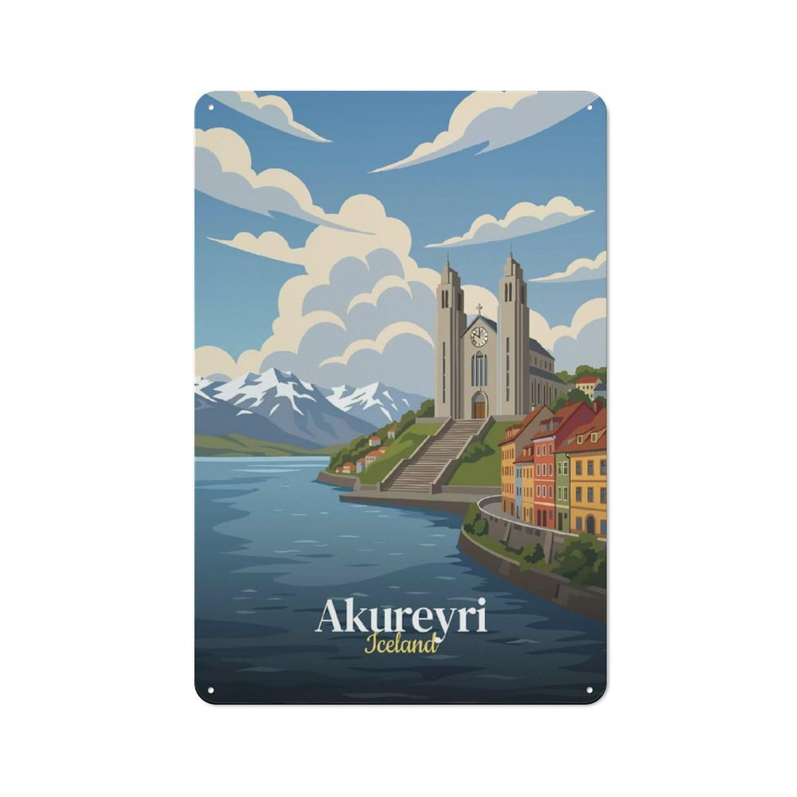 Junmoney Style-8 Tin Wall Plaque 30X20cm With Akureyri Iceland Travel For Workshop Wall, Housewarming Wall Decor For People Furnishing Workshop