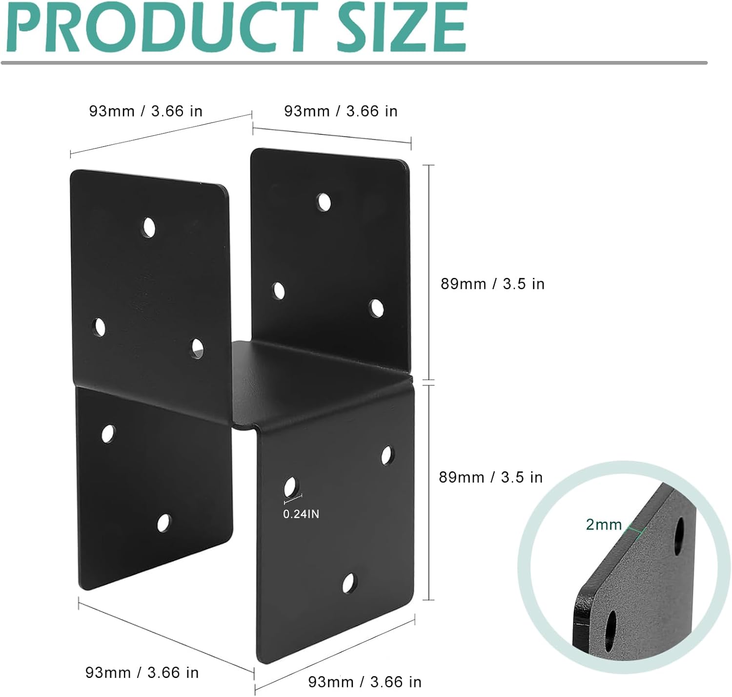 Black 4x4 Deck Post Caps & Tie Brackets, 14 Gauge Steel Post Anchor Connectors for Metal to Wood Posts（4pcs-Pack, Screws Including）