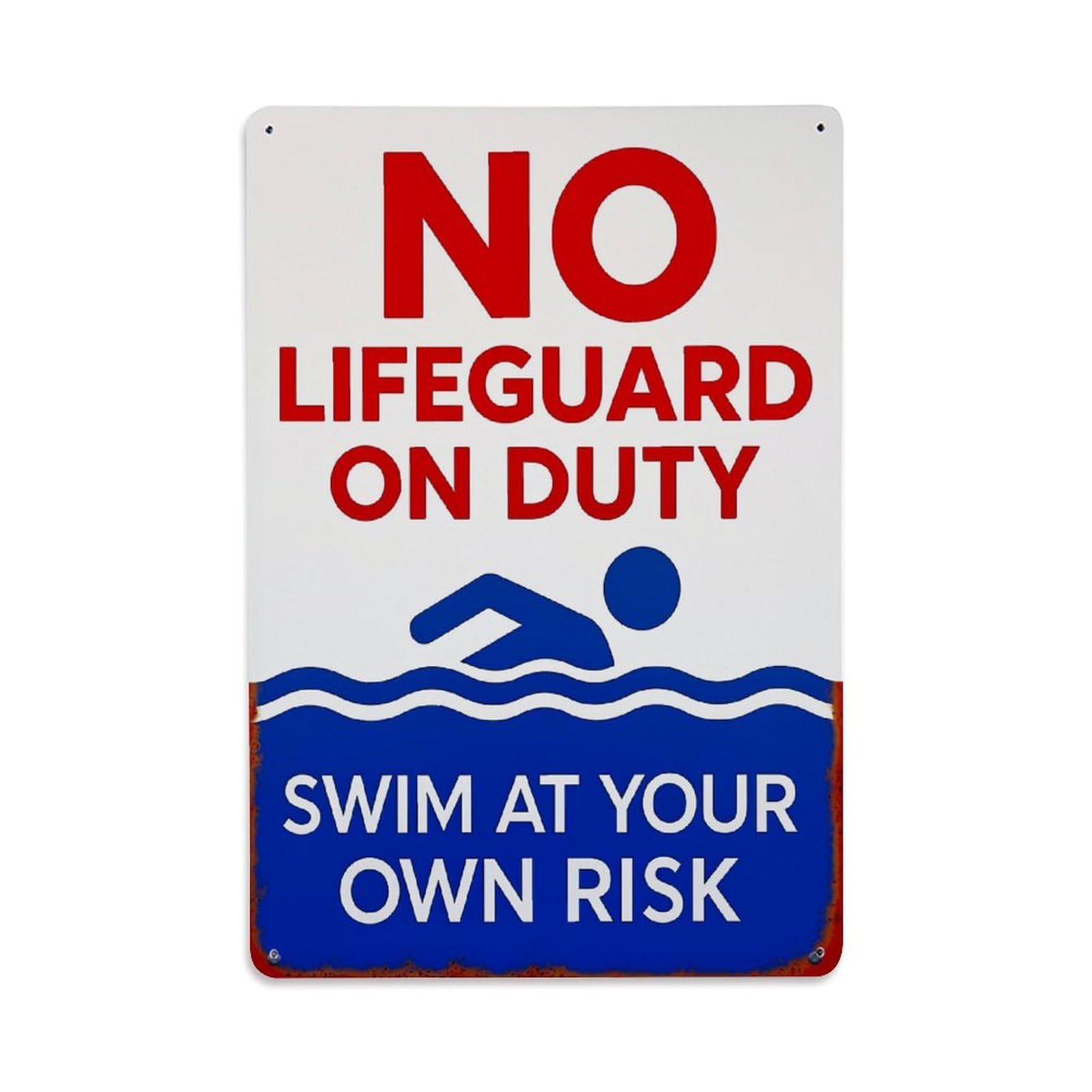 Jdfenggu Vintage No Lifeguard On Duty Swim At Your Own Risk Retro Metal Tin Sign, Decor Art Poster For Bar, Home, Man Cave, Kitchen, Laundry Room Gift 8X12inch
