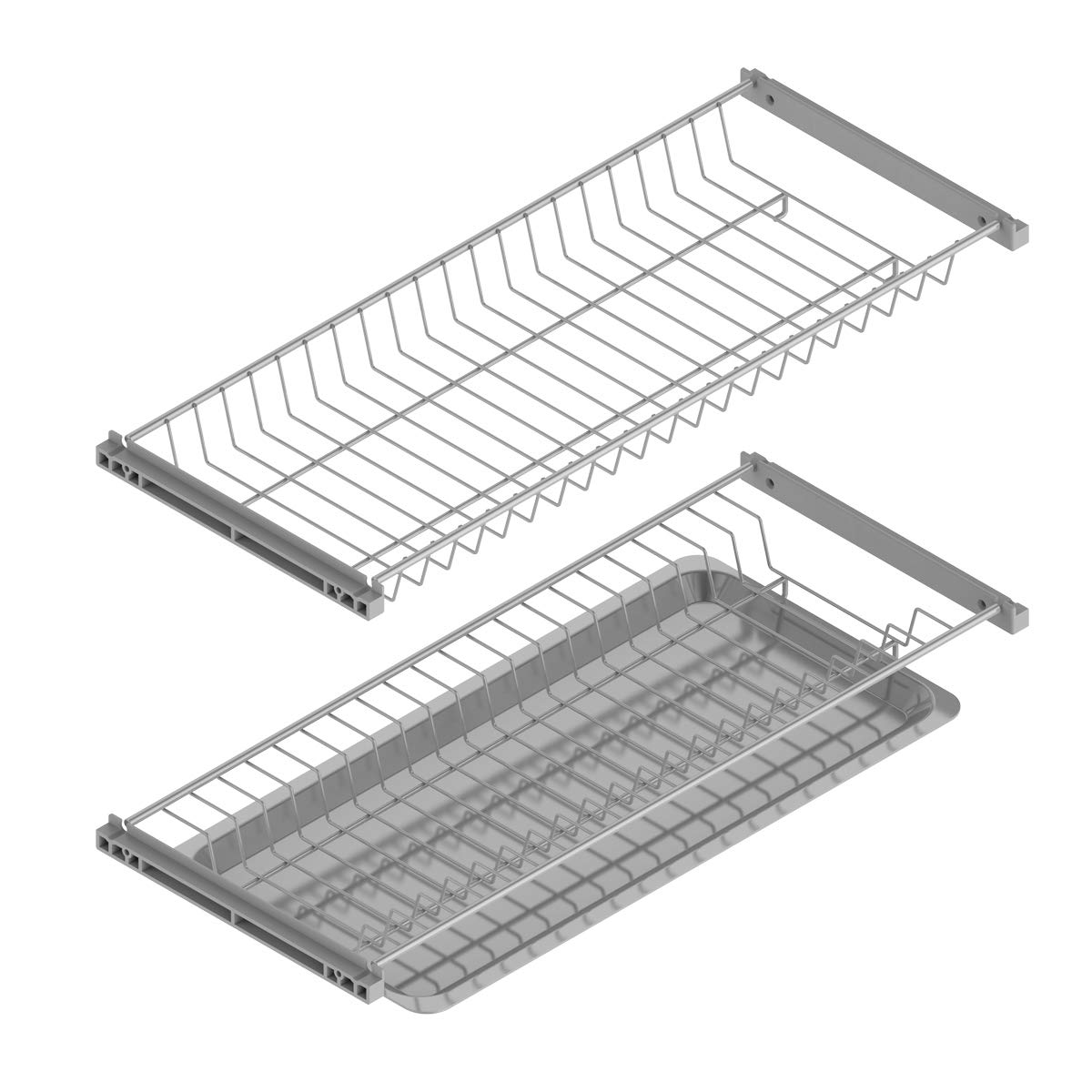 Kit Escurridor de Platos y Vasos de Acero con Bandeja Recoge Aguas para Mueble de Cocina, Ancho 565 mm