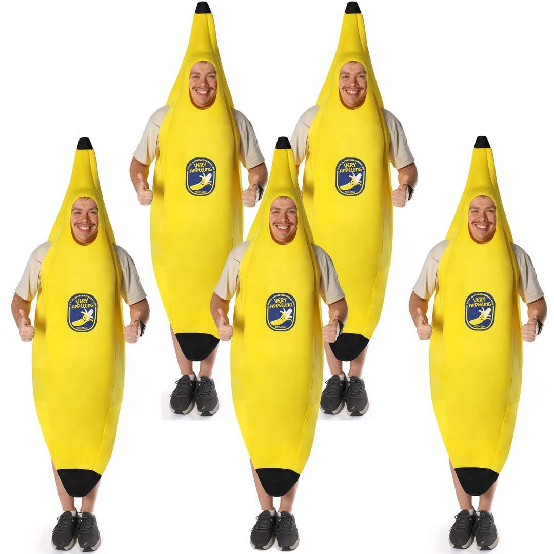 I LOVE FANCY DRESS Adults Banana Costume - XLarge - Pack of 5 - Hilarious Food Themed Party Outfit for Men & Women - Perfect for Stag Nights, Festivals, Pub Crawls and Comedy Events