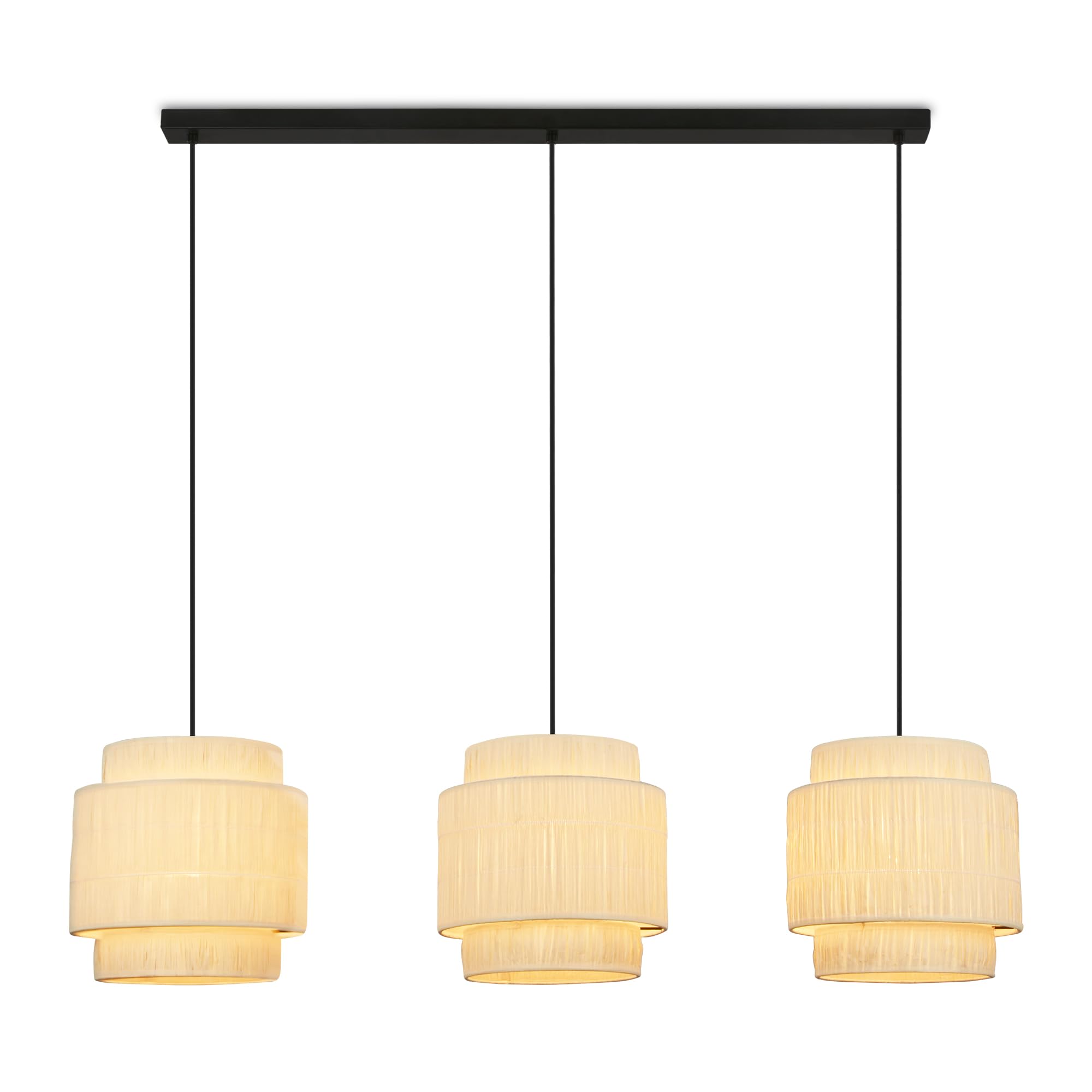 BRILONER - Pendelleuchte mit Bastschirm, 3x E27 Fassung, max. 10 W, Boho, aesthetic, Hängeleuchte, Hängelampe Esstisch, Esszimmerlampe hängend, Wohnzimmerlampe, 116 x 25 x 128,5 cm (LxBxH), Natur