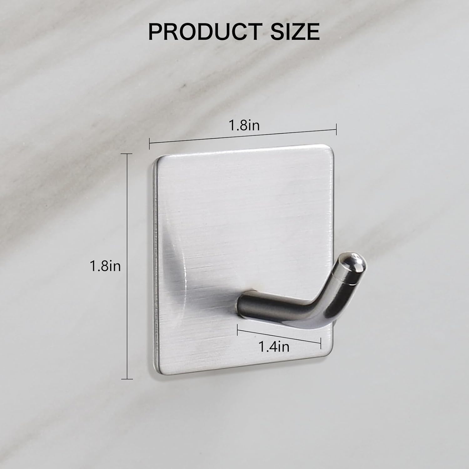 SetSail Adhesive Towel Hooks for Bathrooms Wall Mounted 4 Packs Stainless Steel Silver Towel Hook Heavy Duty Wall Hooks for Coat Hanging