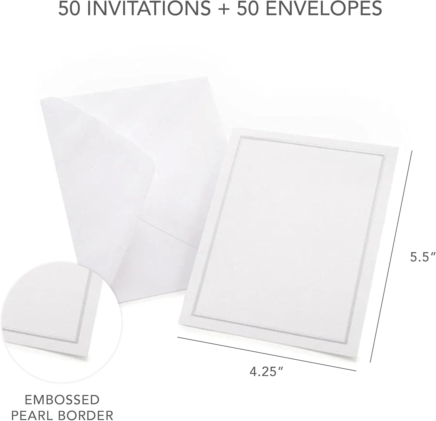 Gartner Studios Silver Foil Border All Purpose Cards with Envelopes, Blank Invitation Cards, White and Platinum Cards, 4.25" by 5.5", 50 Count (60024)