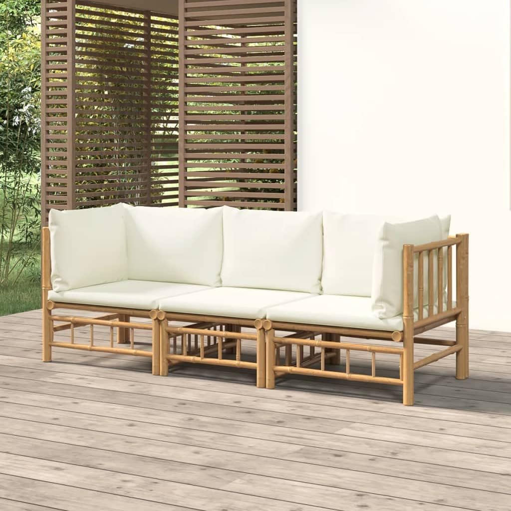 lvssiao Outdoor Garden Furniture, 3Piece Garden Lounge Set with Cream
