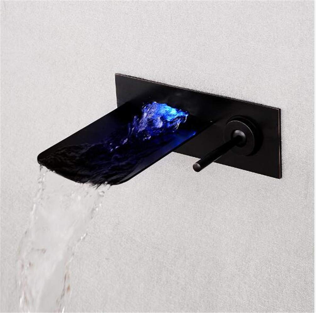 Robinet cascade mural LED noir et chrome pour salle de bain moderne avec mitigeur chaud et froid