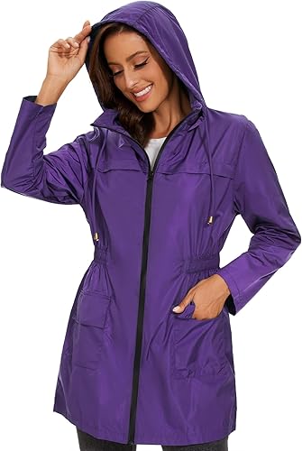 Miniatura 7 de Zando Chaquetas de lluvia para mujer, abrigos impermeables para mujer, chaqueta rompevientos con capucha para mujer