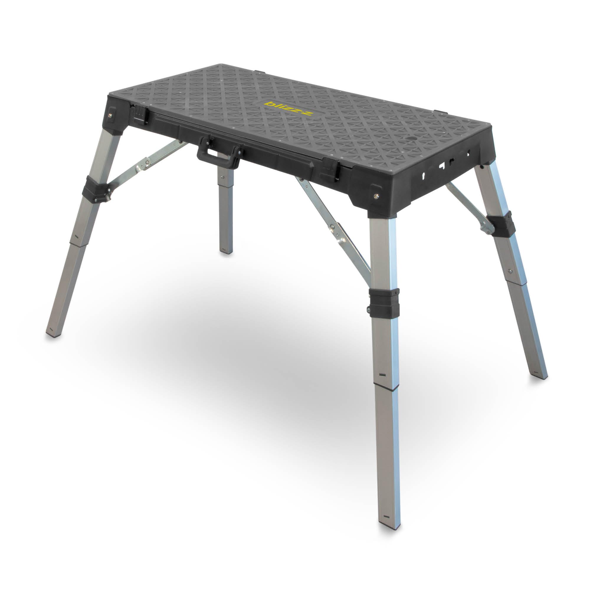 blizz-z 4-in-1 Multifunktions Arbeitstisch Maße 98 x 52 cm | verstellbar klappbar tragbar | universell als Werkbank, Transportroller & Werktisch einsetzbar | für komfortables rückenschonendes Arbeiten