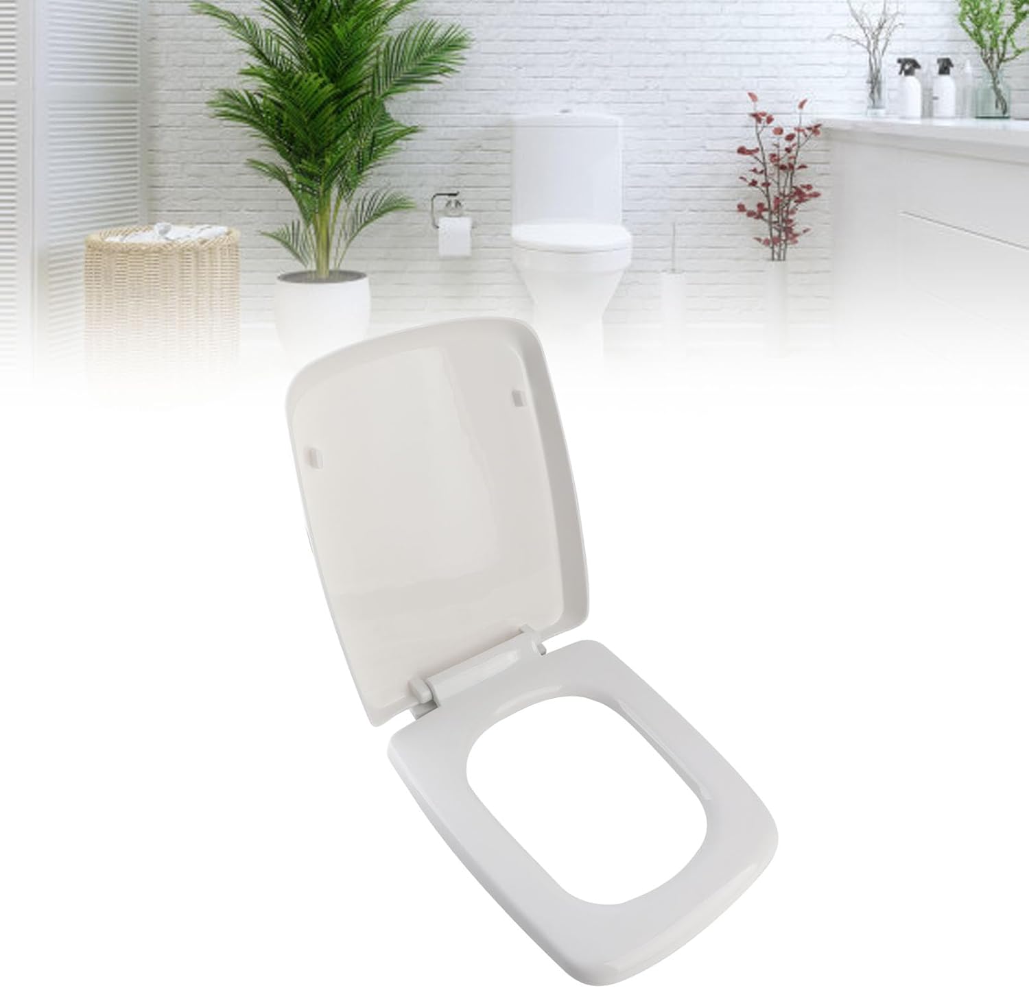 Yosoo Square Toilet Seat, PP Thick Toilet Lid with Quiet Close, Modern Bathroom Accessory for Home Comfort