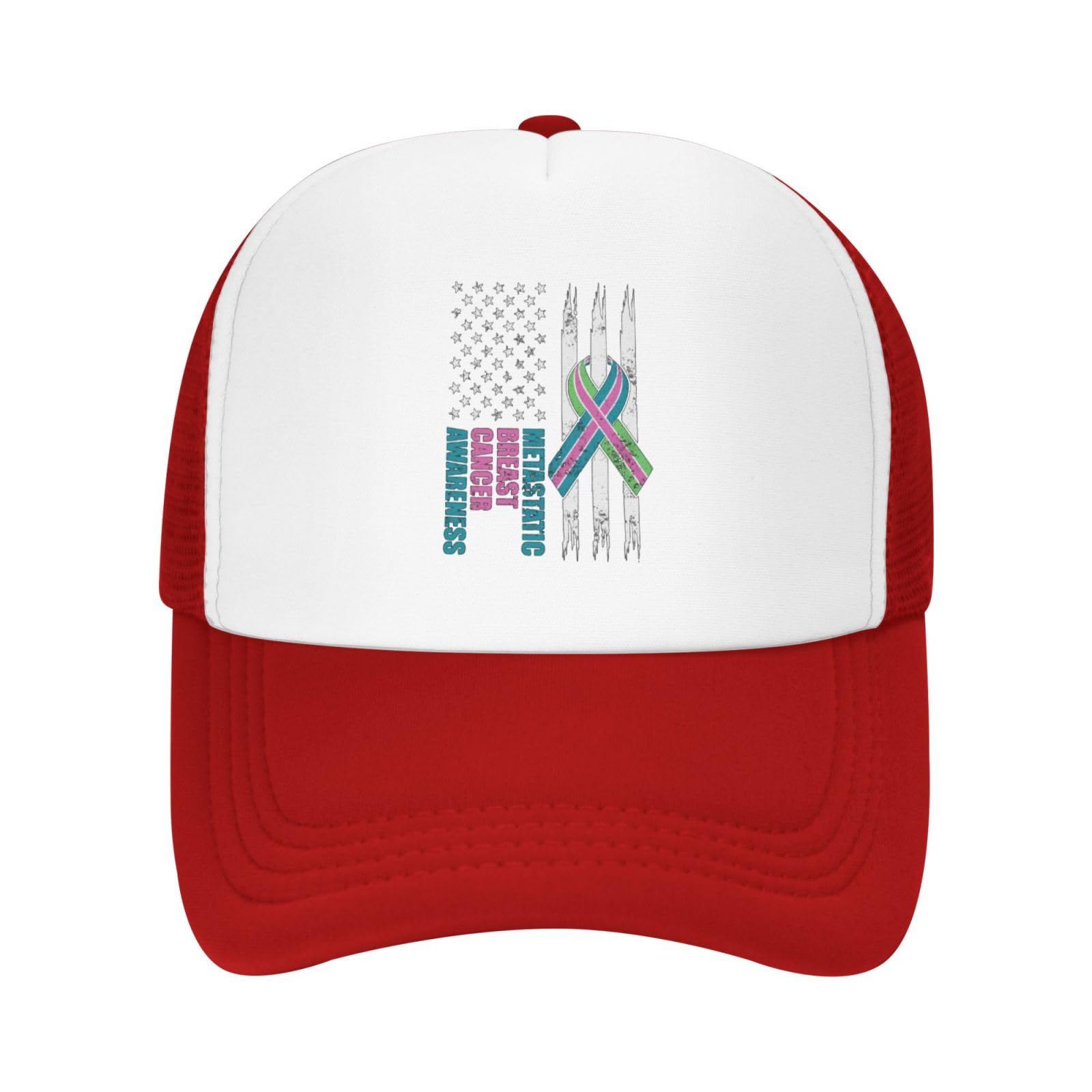 Metastatic Breast Cancer Awareness Trucker Hat Summer Mesh Cap with Adjustable Snapback Strap Unisex Red