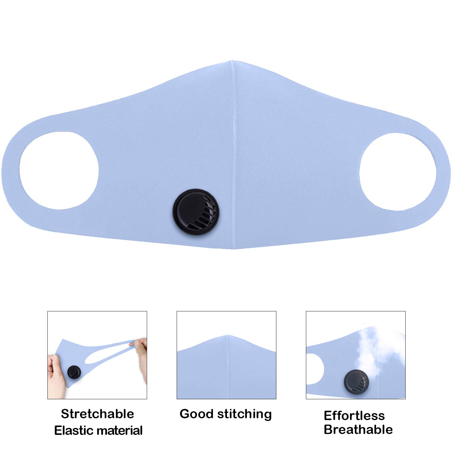 Máscara Facial De Tela Transpirable, Con Válvula De Aire Y Bucles Para