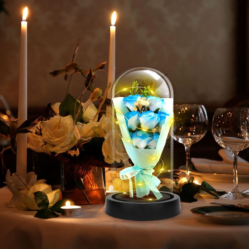 Preserved Flowers Artificial Blue Roses Bouquet for Boyfriend Girlfriend Mom Romantic Gifts for Him Her Wedding Anniversary Mothers Day Birthday Eternal Rose Presents for Wife Husband