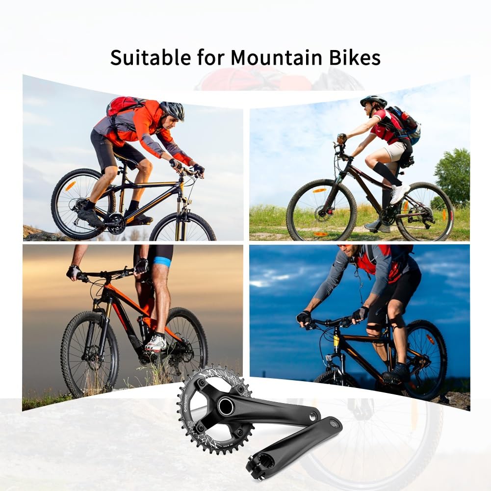Guarnitura per mountain bike a velocità singola da 170 mm, guarnitura cava integrata 104 36T con corona rotonda e pedivella con movimento centrale BSA per 8/9/10/11/12 pollici in lega di alluminio