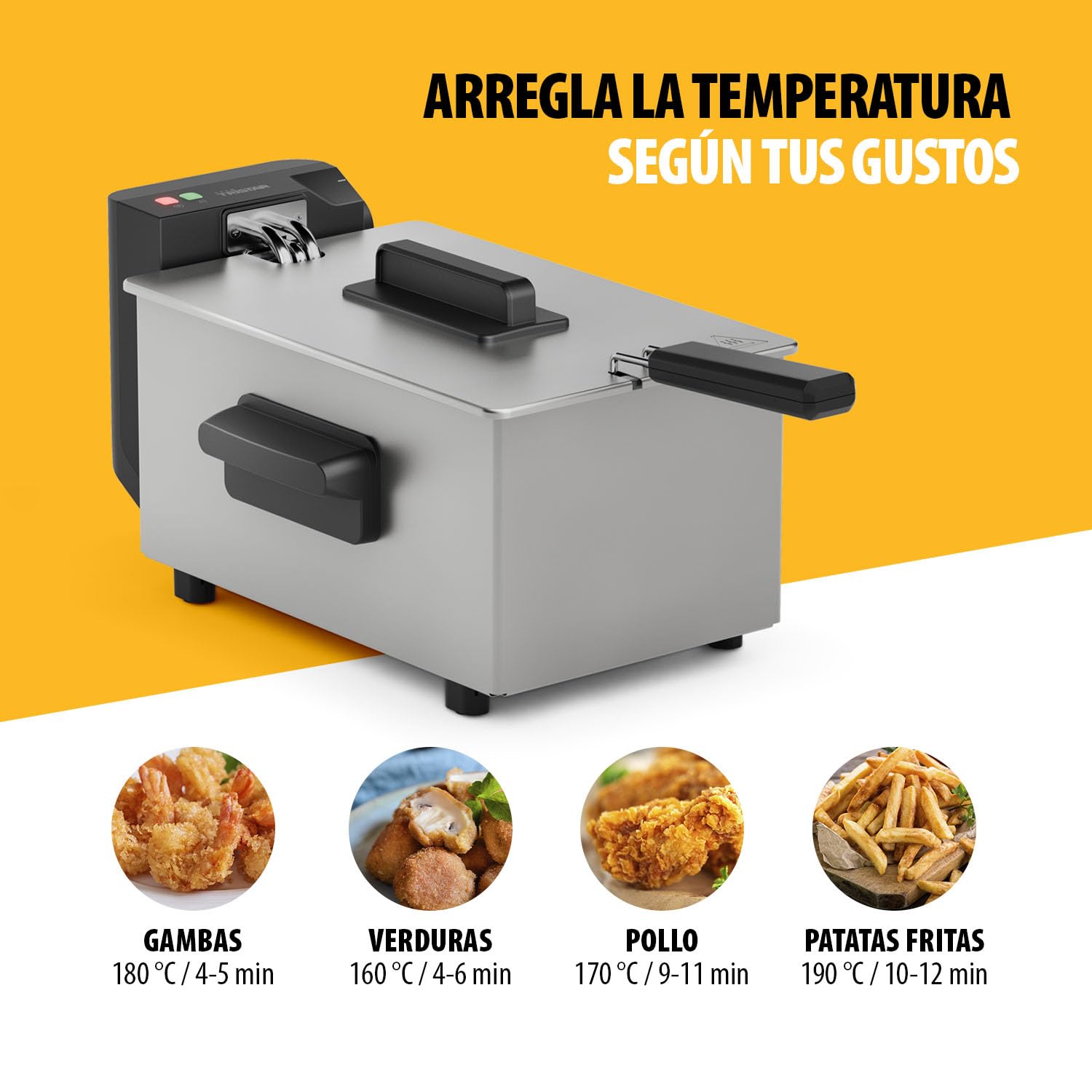 Tristar Freidora, 3L Capacidad, 2000W, Tecnología Cool Zone, Acero Inoxidable, Termostato Ajustable, Fácil de Limpiar, Piezas Desmontables, FR-9325