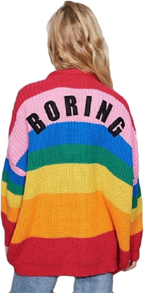 CORIRESHAMacaron Rainbow Color Striped Cardigan Knitted Sweater