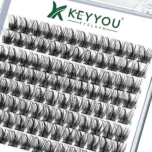 Lash Clusters,96 Pcs Cluster Lashes D Curl 14mm DIY Lash Extensions Eyelash Clusters,KEYYOU Volume Wispy Individual Lashes Soft&Comfortable Easy DIY at Home(Y09,D-14mm)