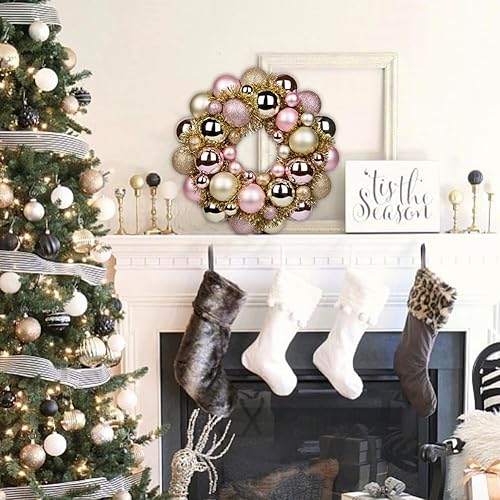 Miniatura 2 de Corona de bola de Navidad de 13 pulgadas, adornos de corona de Navidad con purpurina gruesa, inastillable, decoración para puerta, pared, mantel de