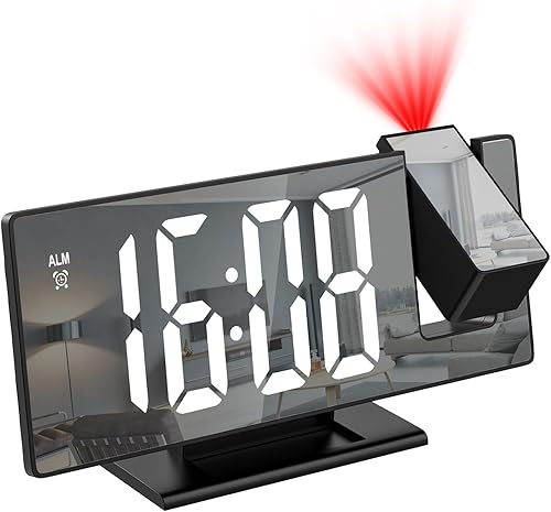 Reloj despertador de proyección, reloj de proyección para techo de dormitorio, reloj despertador LED de 7.8 pulgadas con proyector giratorio de 180,