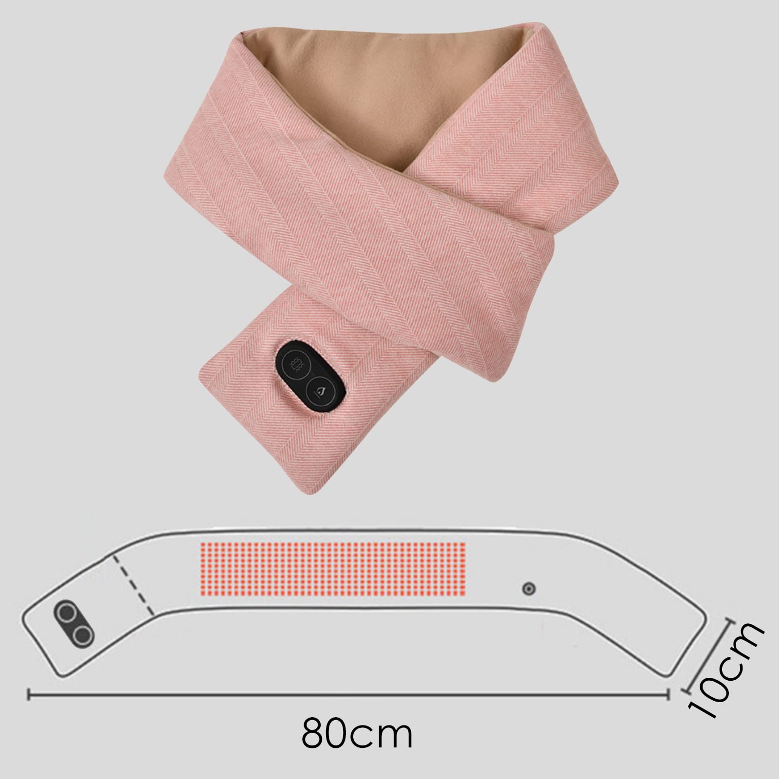 Bufanda calefactora USB inteligente recargable con 3 niveles de temperatura ajustables; cojín calefactor cerámico de masaje por vibración (rosa, con banco de potencia)