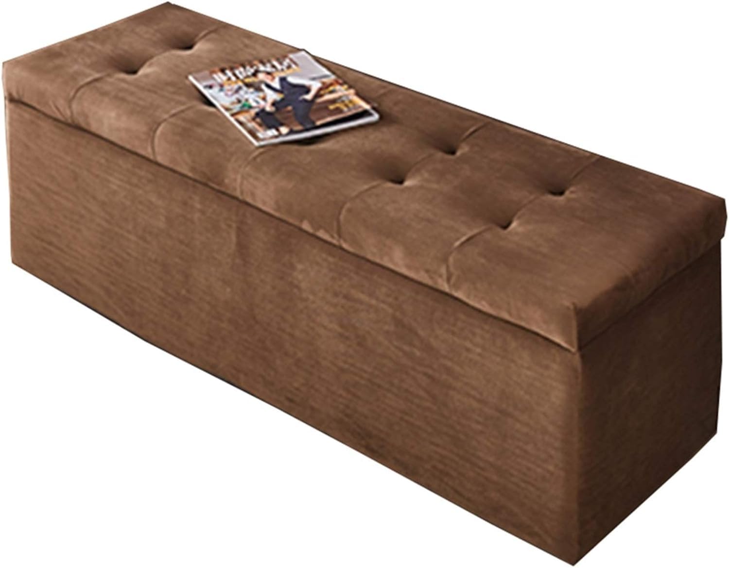 Pouf en velours haut de gamme marron avec coffre de rangement 120cm