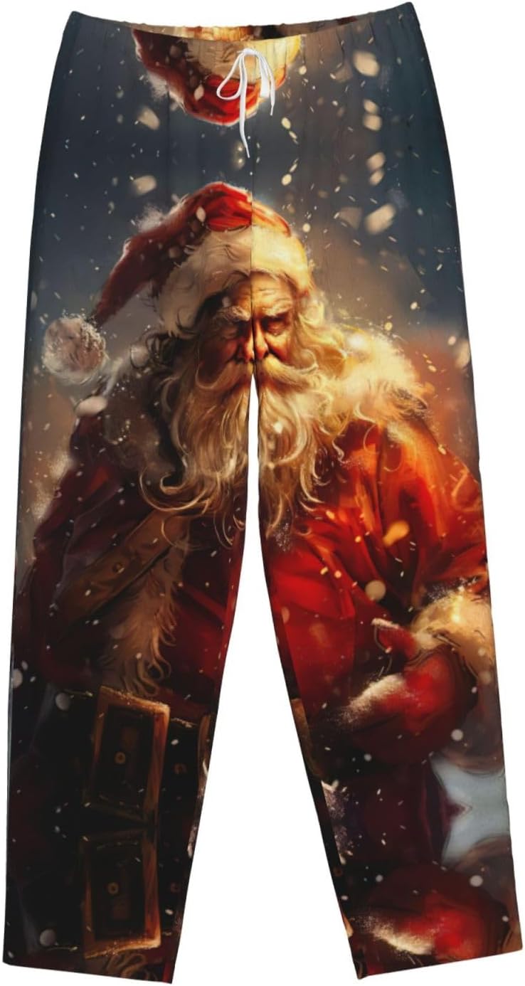 Santa Claus Print Cozy Christmas Pajama Pants,Flannel Pajama Bottoms,Cater To Various Body Types