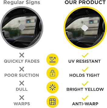 ASSURED SIGNS Baby On Board Signs for Car, 5 x 5, 2 Pack | Alert Drivers to Precious Cargo, High Visibility Yellow, Secure Suction Grip, Easy Repositioning and Reusable, Fade Resistant