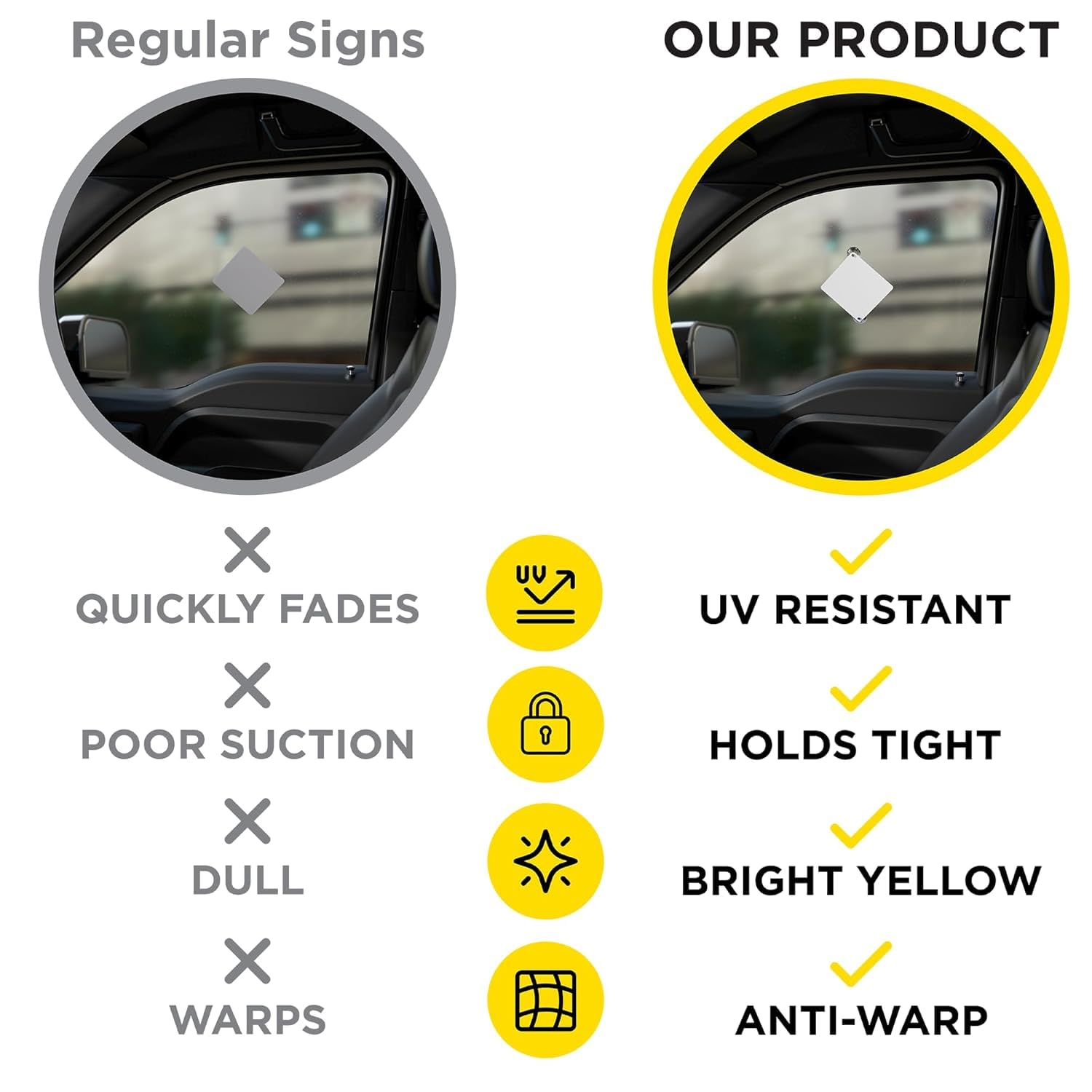 Baby On Board Sign for Car with Suction Cups, 2 Pack, 5" by 5", Perfect for Baby Toddler, Kid, Child, Bright Yellow - Image 3