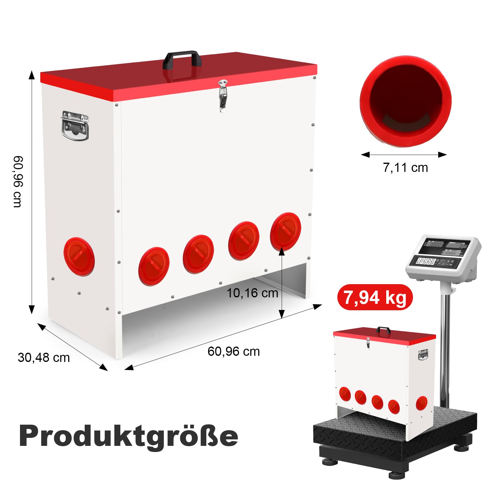 Futterautomat für Hühner 45.2 kg, Großvolumiger Hühnerfutter Automat mit 10 Futterstellen, Reduziert Futterverlust, für Hühner, Enten und Gänse