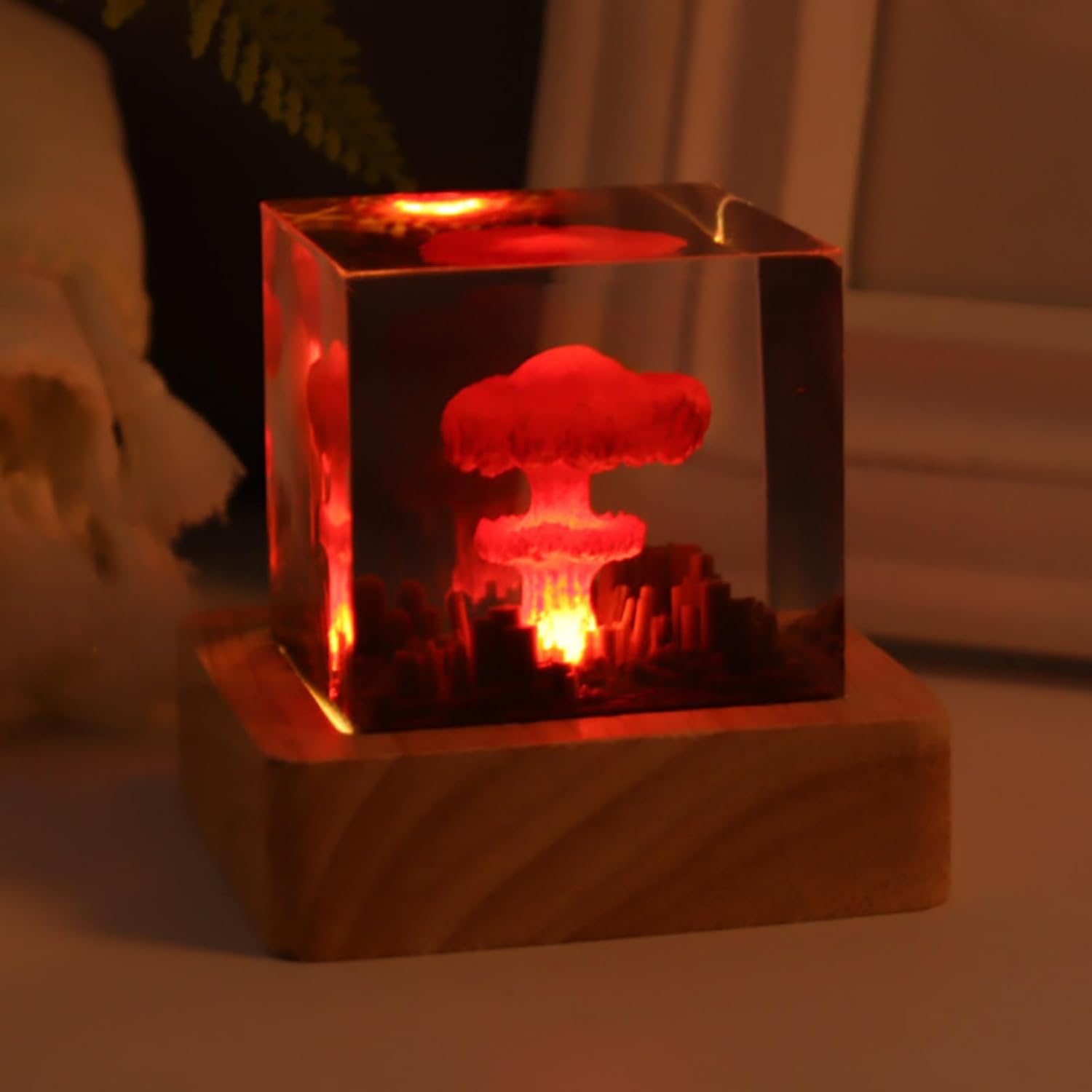 Drawelry Epoxy Resin Multicolor Light Lamp, Handmade Deer Sakura Tree Resin Night Light Decor Wood Base, Mushroom Cloud Volcano Lamp Christmas Tree Gift for Friend Family (Mushroom Cloud)