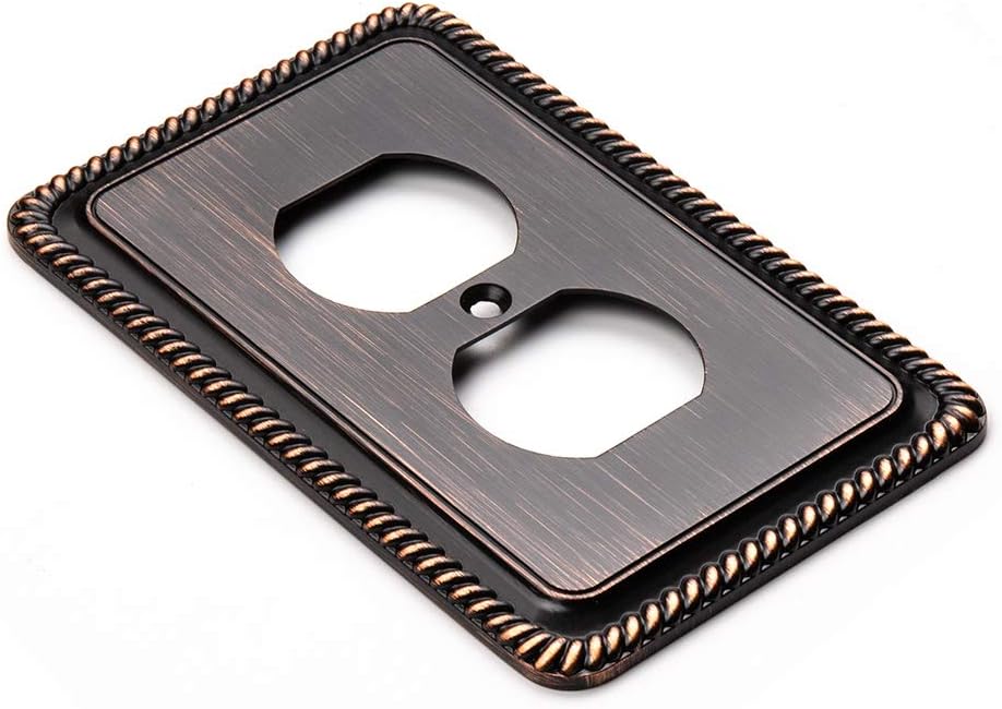 Henne Bery Rope Edge Decorative Wall Plate Switch Plate Outlet Cover (Single Duplex, 2 Pack, Aged Bronze)