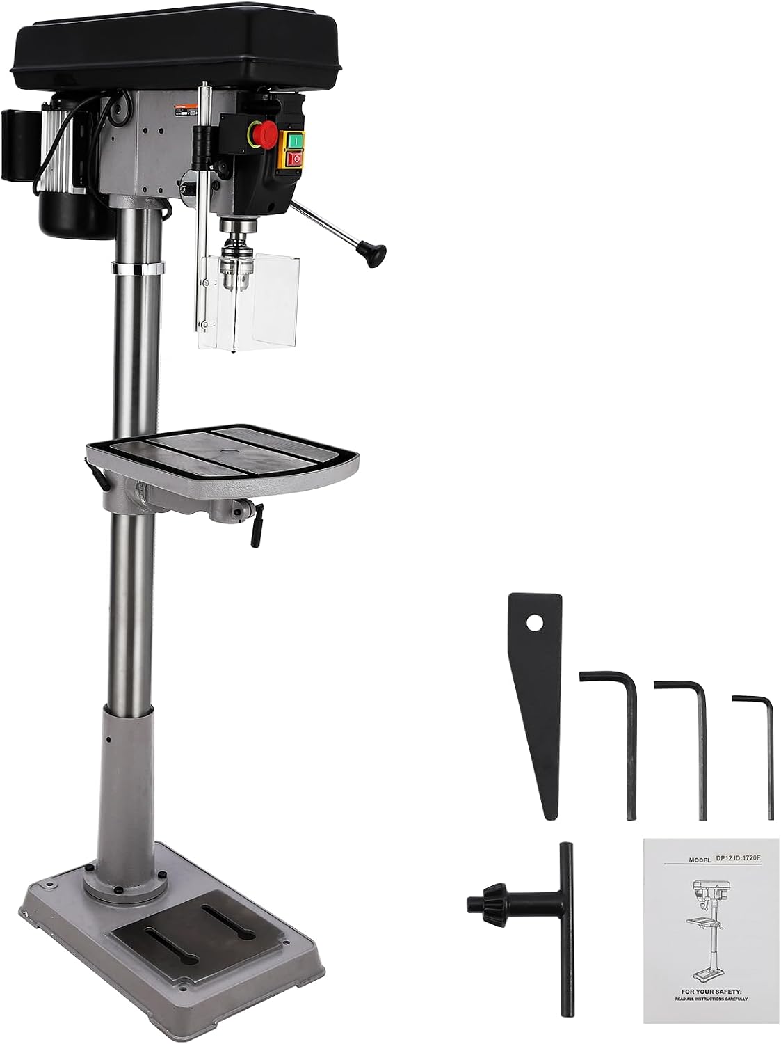 17 in Floor Drill Press with Swing-away Safety Guard, 12 Amp 120V Pure Copper Motor, 200-3630 RPM 16 Variable Speed, 0-45° Tilting Worktable, Tabletop Drilling Machine for Wood Metal