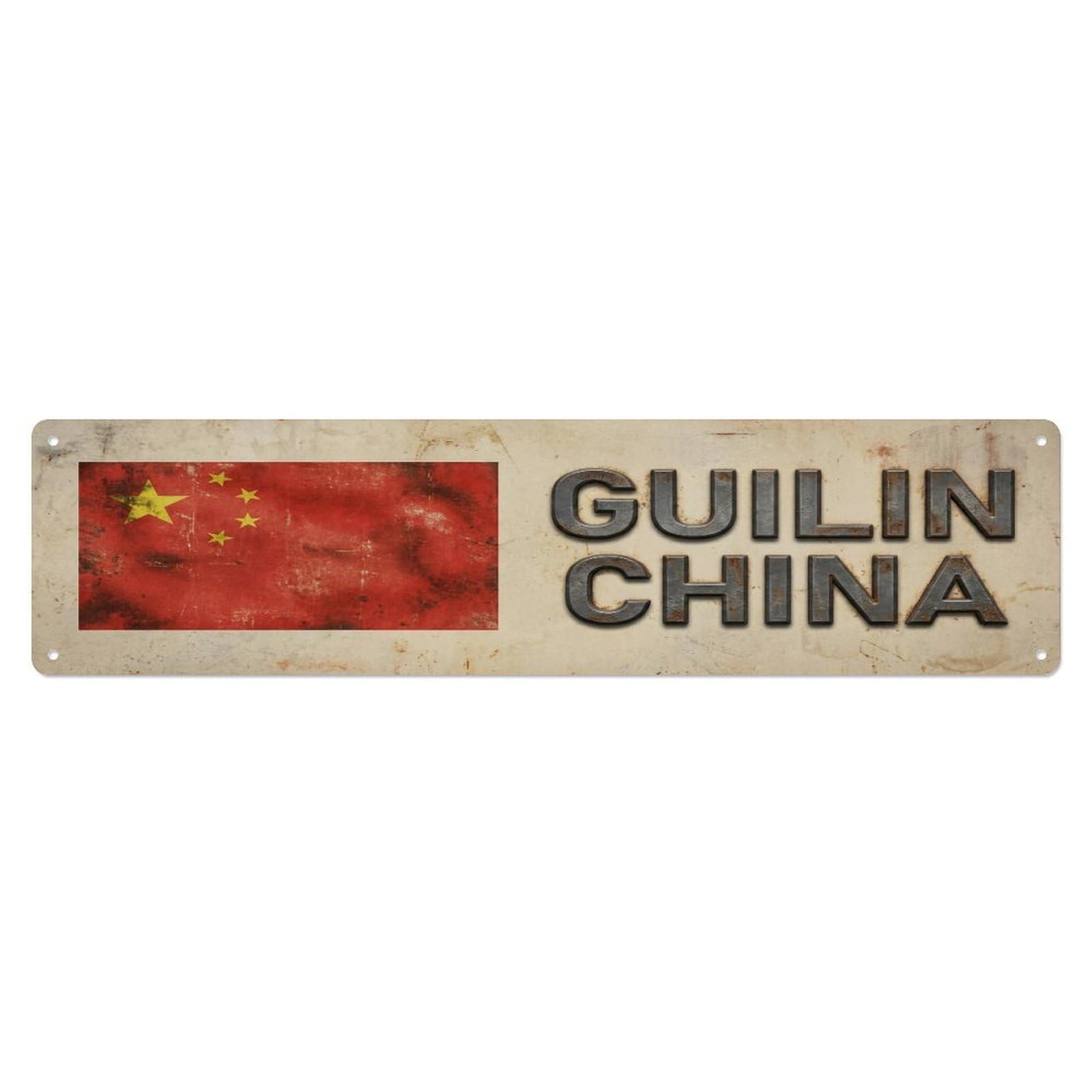Tgrcjimh Style Metal Tin Sign Vintage Guilin China Flag Decor Rustic Travel