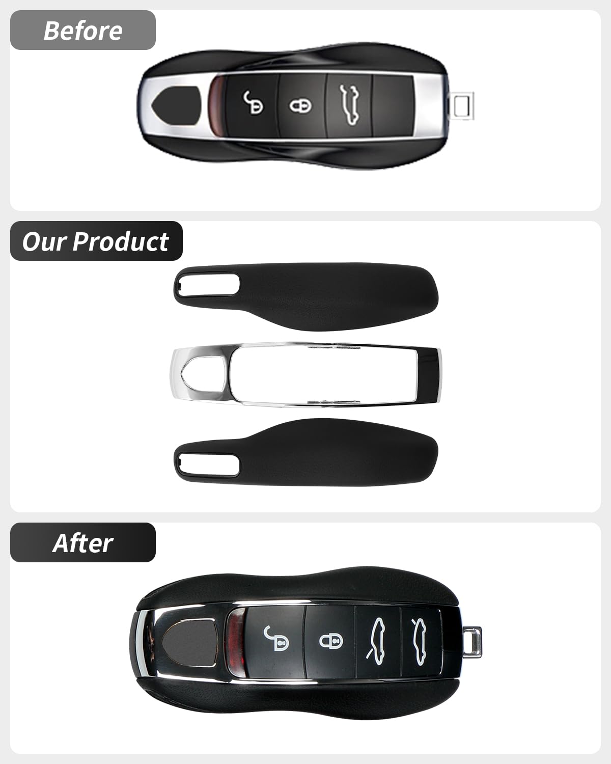 Skórzany kluczyk FOB -osłona do Porsche Macan Panamera 911, osłona klucza do kluczy Porsche Cayenne 718 Cayman Boxster Accessoires (czarna)