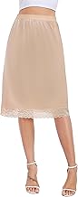 Lovasy Women's Satin Half Slips Lace Long Underskirt Soft Wide Waist Half Slips for Under Dresses S-3XL