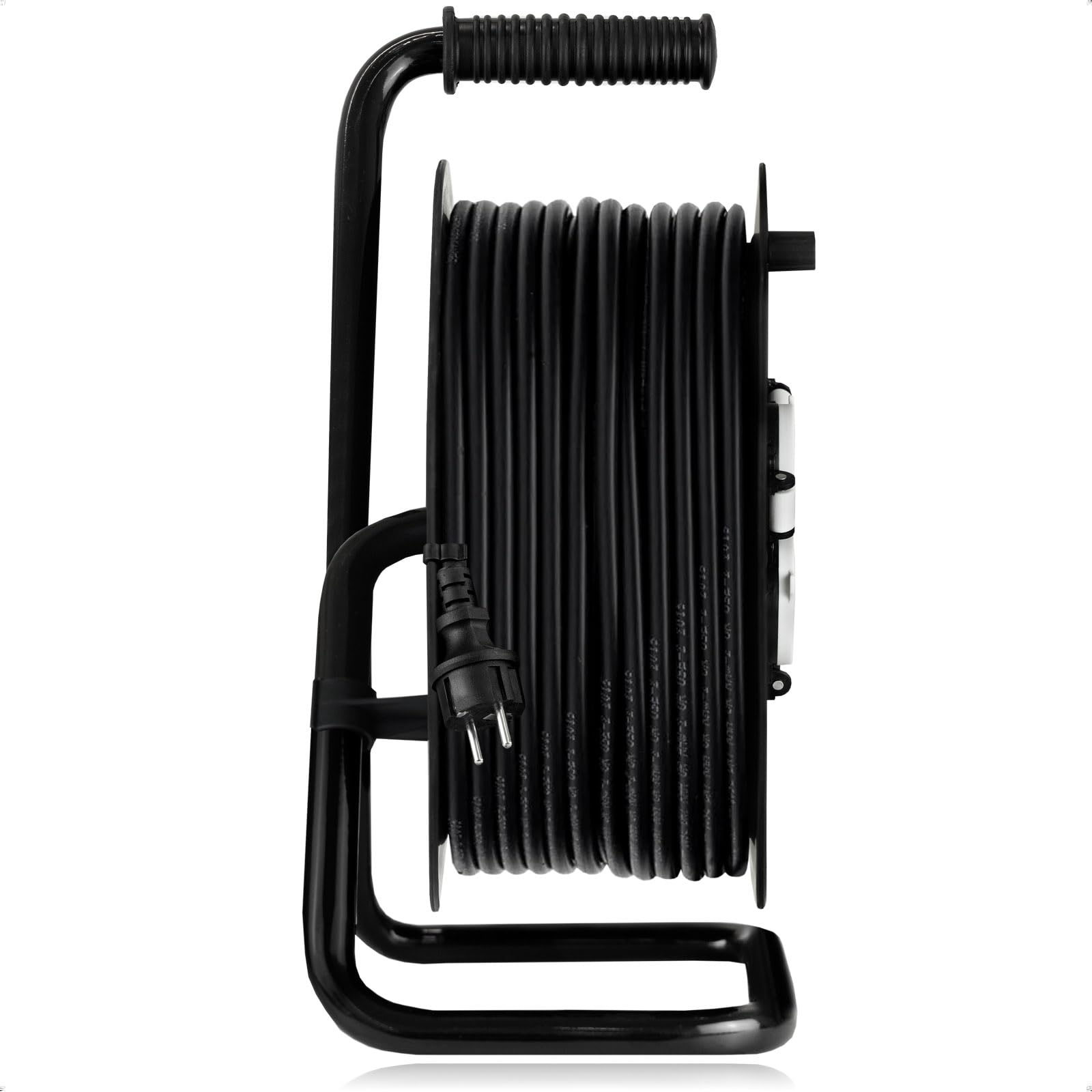 Werku WK403360, Enrollacables Alargador, Calidad Profesional, 25 Metros, MAX 3200 W, Protección IP44, 4 Tomas, Cable H05RR-F 3G 1.5 MM/2, Protección contra Sobrecalentamiento
