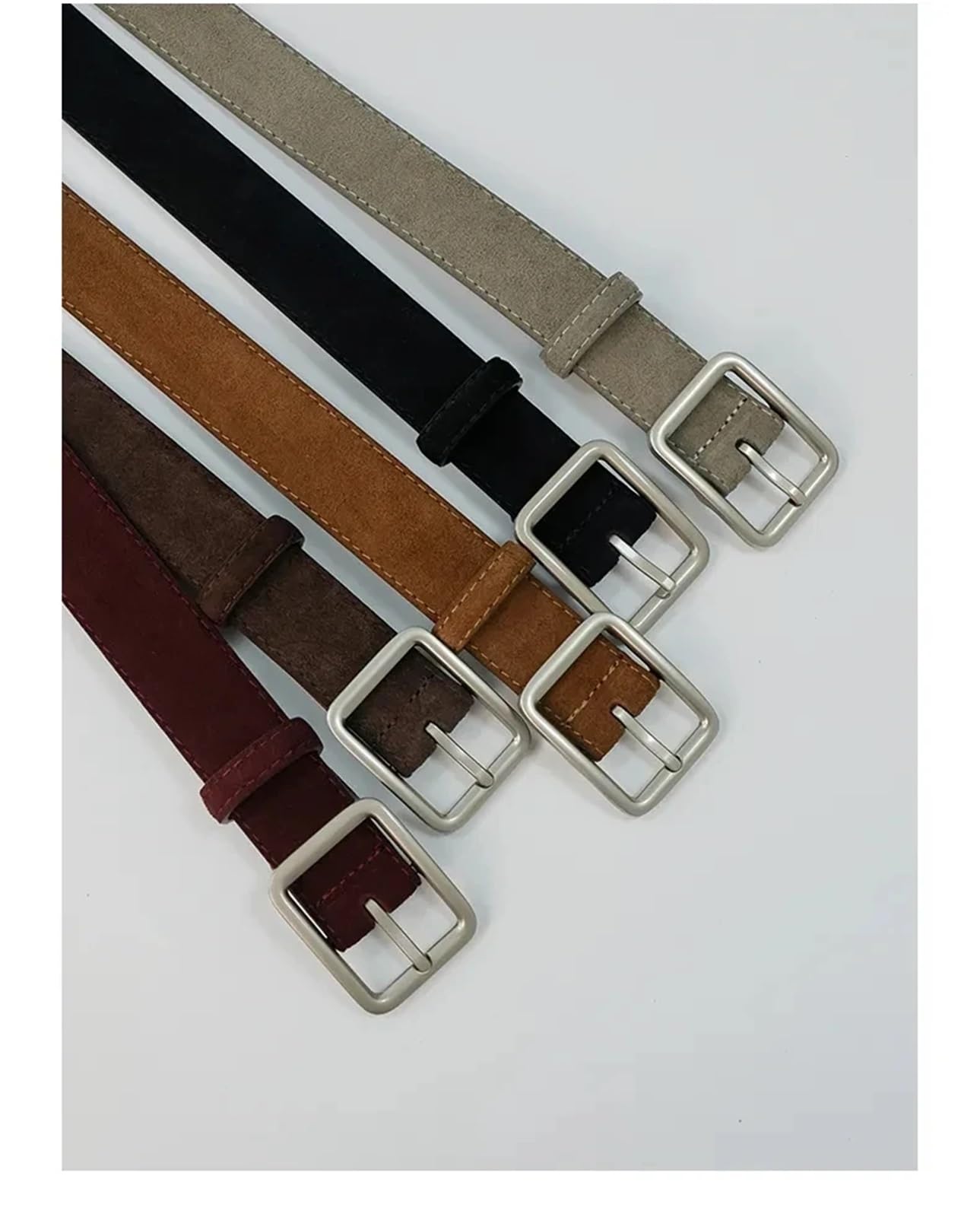 2 cinturones de piel de ante vintage para mujer con hebilla cuadrada estampada en la cintura para pantalones vaqueros y vestidos