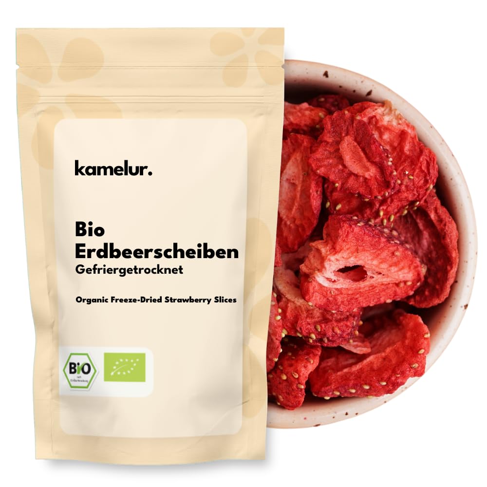 Kamelur Fragole BIO Liofilizzate A Fette - Croccanti Chips Alla Frutta A Base Di Fragole Bio, Senza Additivi E In Confezione Biodegradabile 250 G (Confezione Di 1)