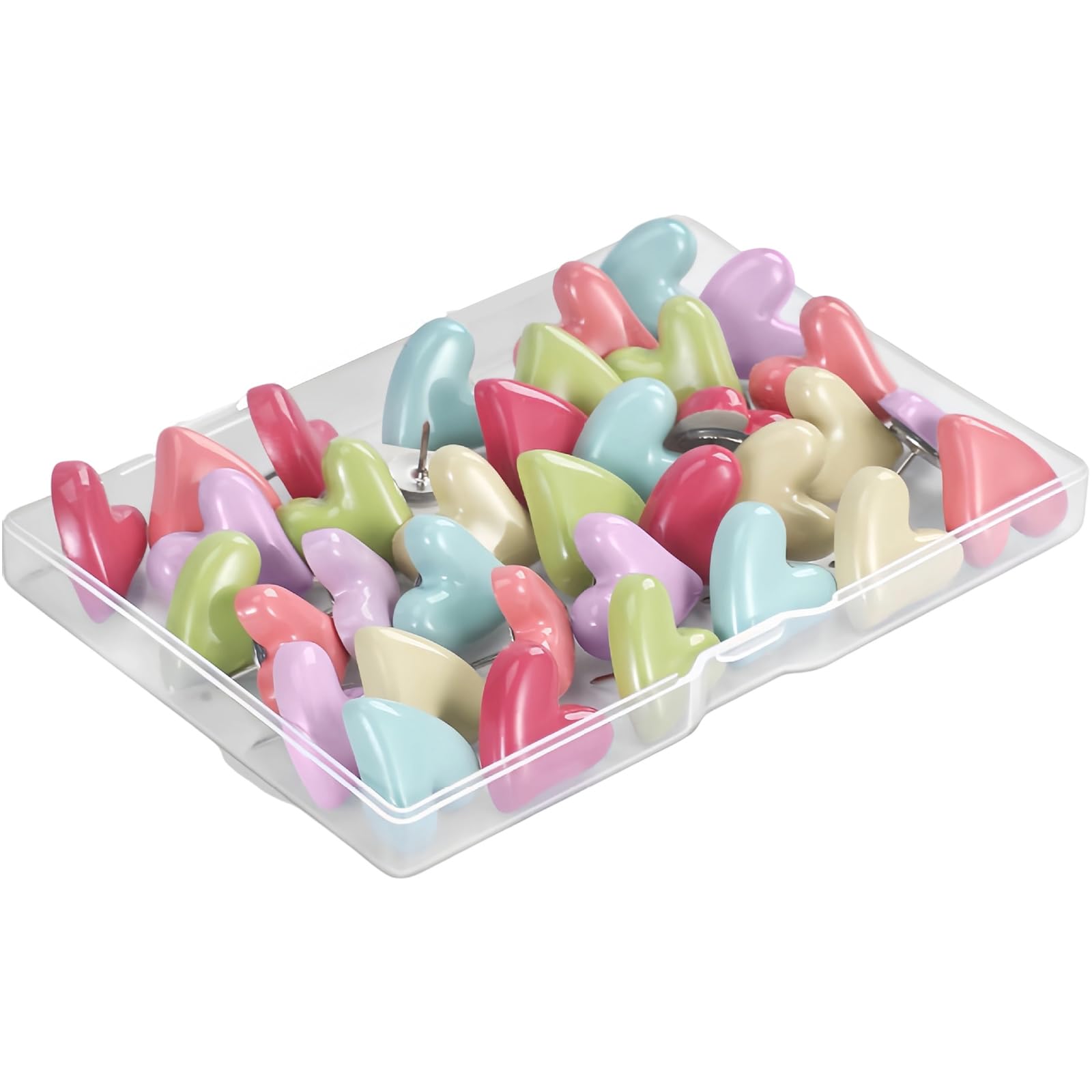 Kangnice Macaron Mixed Metal Veneered Heart Thumbtacks 30Pcs Set Polystyrene Varnished Photo Wall Fasteners Decorative Home Organization Denial Tool Installation Wall Hoofs