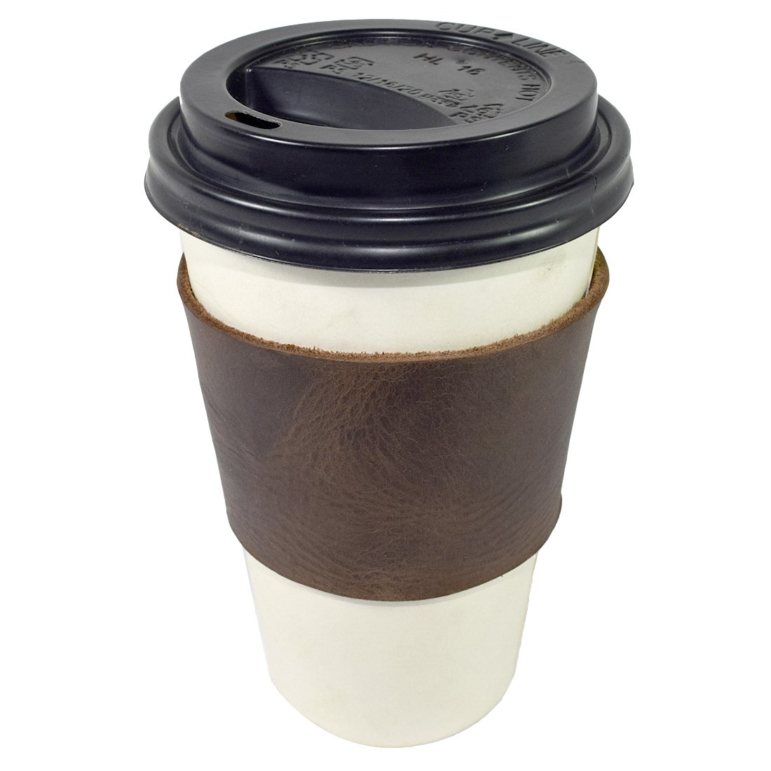 Hide & Drink Rustic Leather Reusable Coffee & Tea Sleeve, Insulator, Hand Protector & Drink Grip for Paper Cups Handmade Bourbon Brown