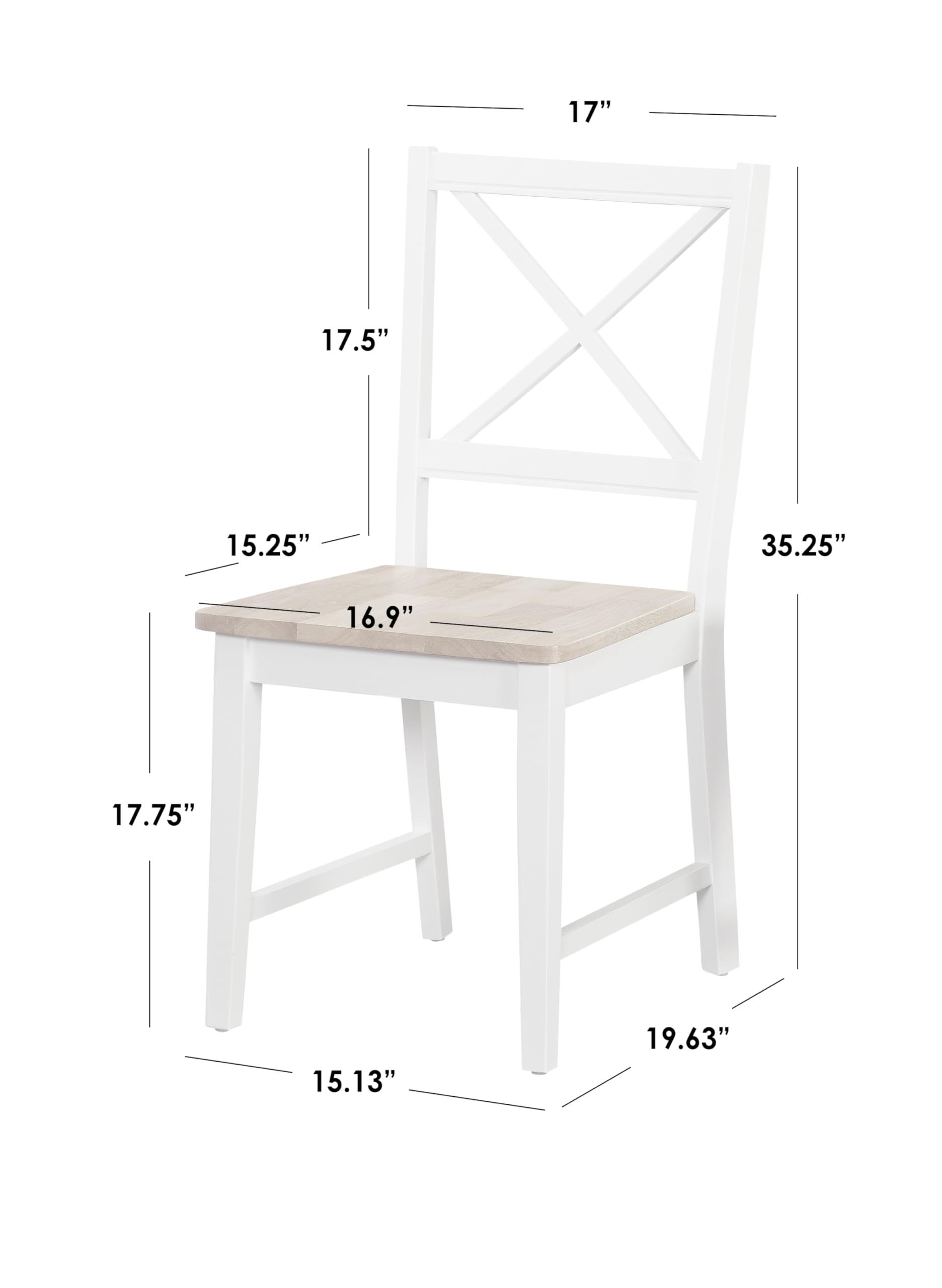 Virginia Crossback Dining Chair,WHITE and Natural Wood, Set of 2