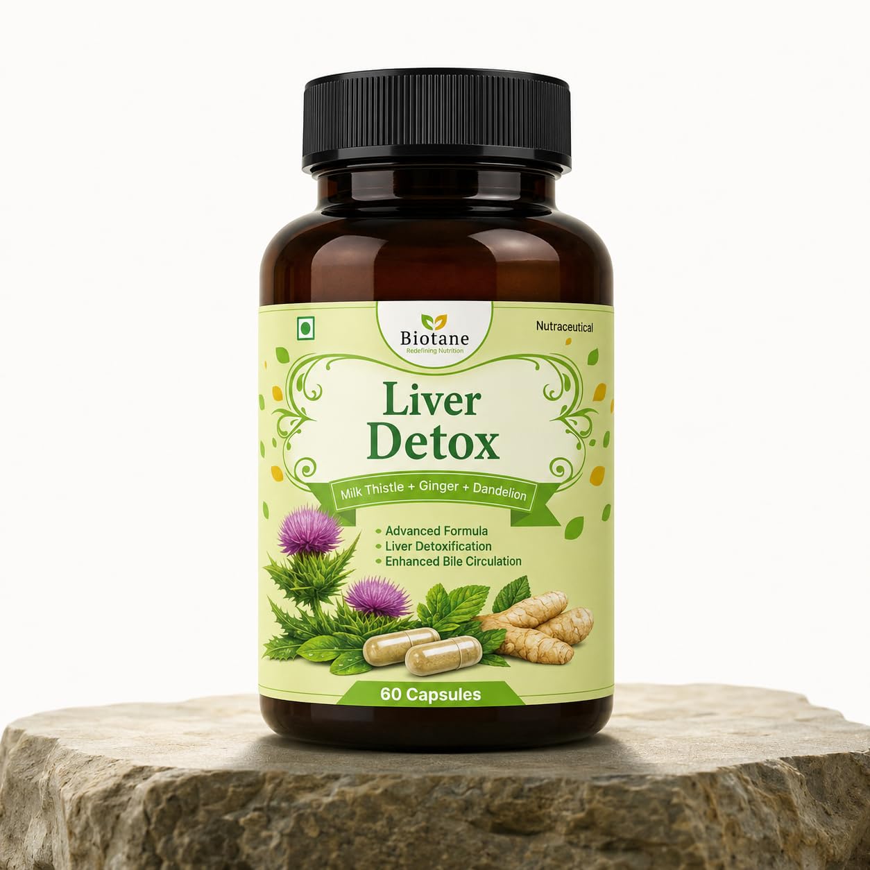 Biotane Liver Detox with Milk Thistle+Dandelion+Ginger | Liver Cleanse, Liver Detoxification & Bile Circulation Support | 60 Veg Capsules-image-37